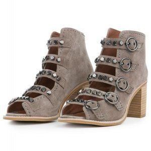 Studded Suede Ankle Boots - Gray
